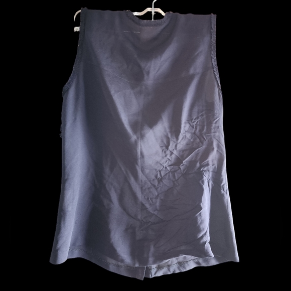 Tory Bruch 100% Silk Navy Tiered Ruffle Sleeveless Tank Top Size 4 Designer Lux - Picture 3 of 4